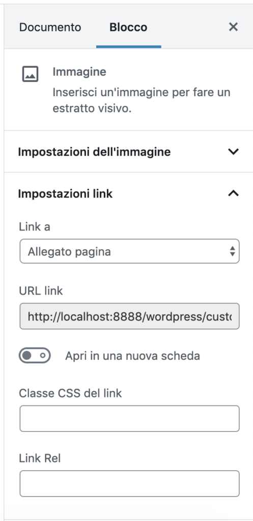 Impostazioni link