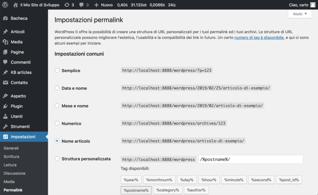 Impostazioni Permalink di WordPress