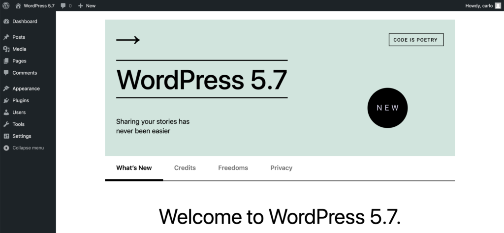 Benvenuto in WordPress 5.7