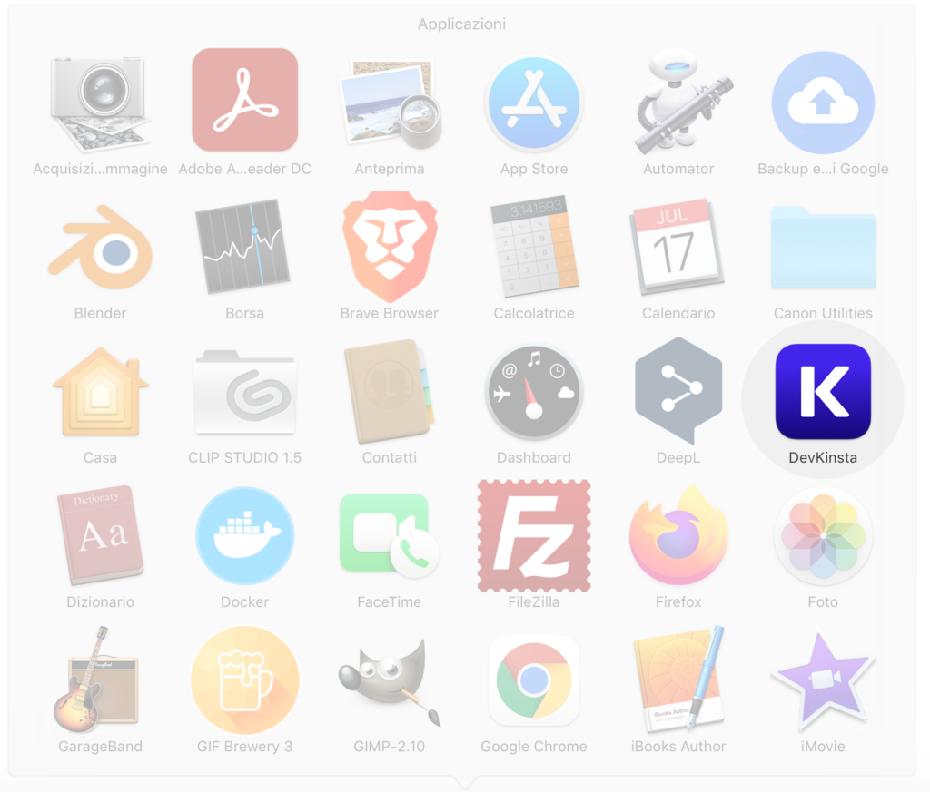 DevKinsta nelle Applicazioni di Mac OS