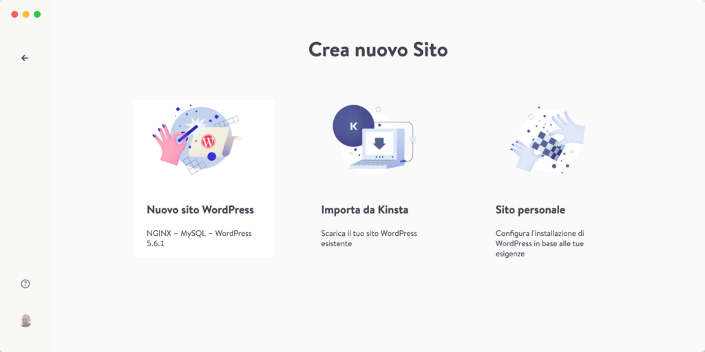 Nuovo sito WordPress in DevKinsta