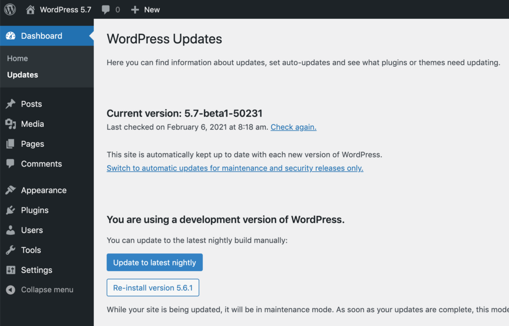 WordPress 5.7 Beta 1