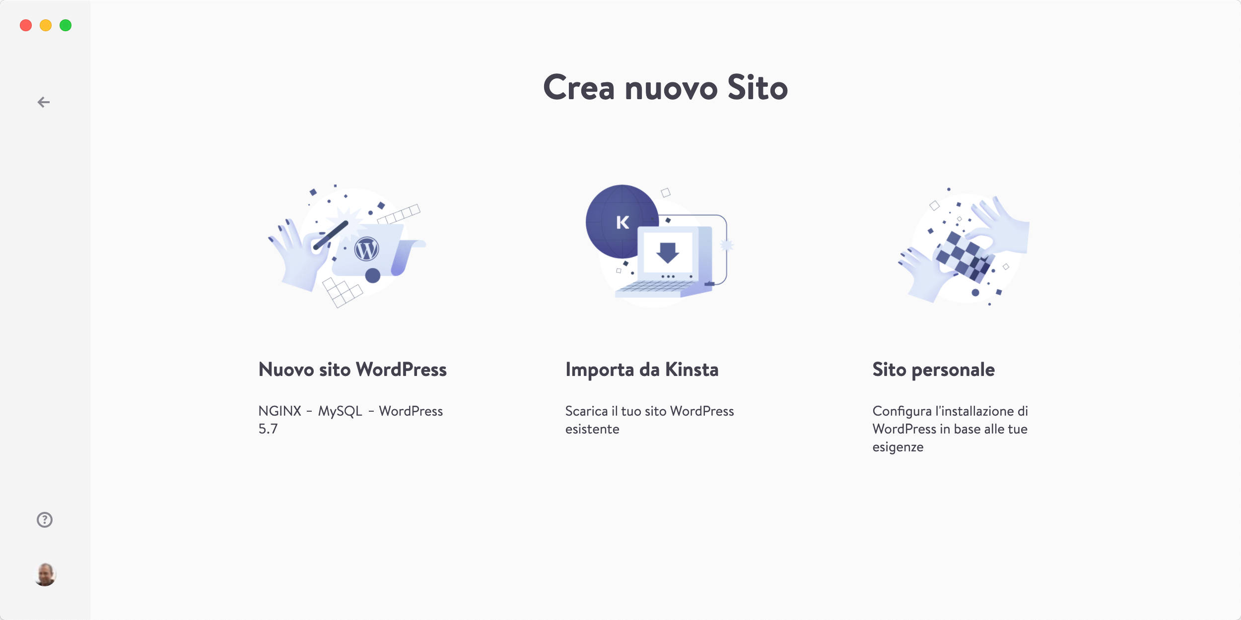 Crea nuovo sito in DevKinsta