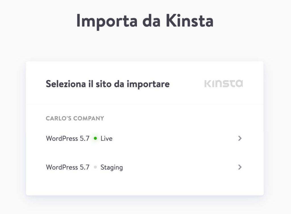 Importa da Kinsta