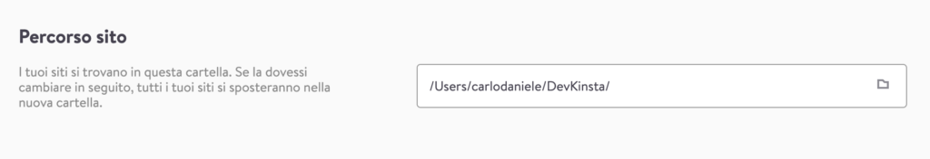Impostazioni percorso DevKinsta
