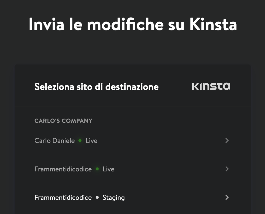 Invia le modifiche su Kinsta