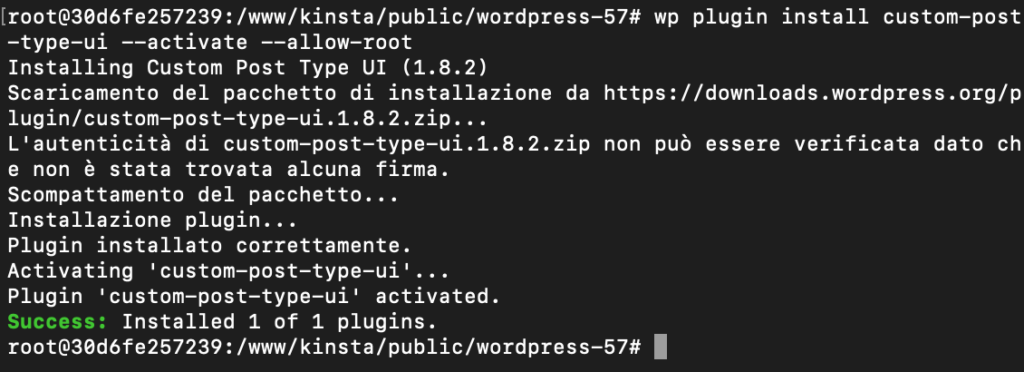 Installazione e attivazione di un plugin via WP-CLI