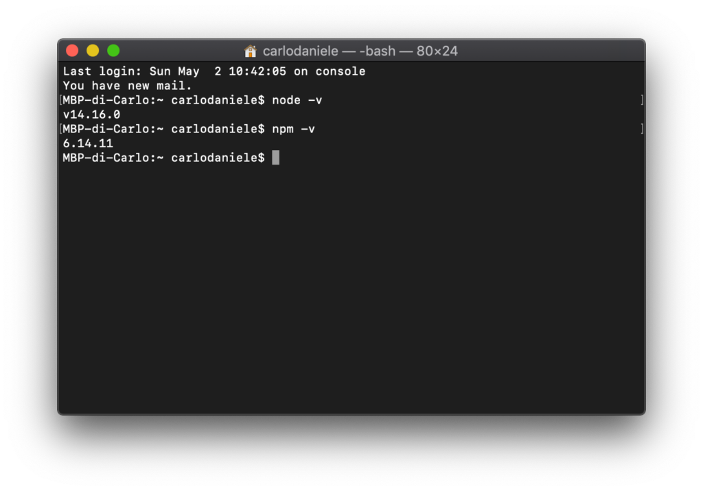 Versioni node e npm